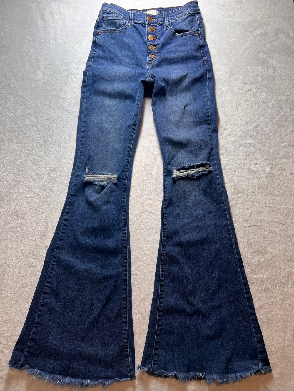 Altar'd State Blue Jeans Women's Stretch Flare Legs High Rise Button Fly 7/W28